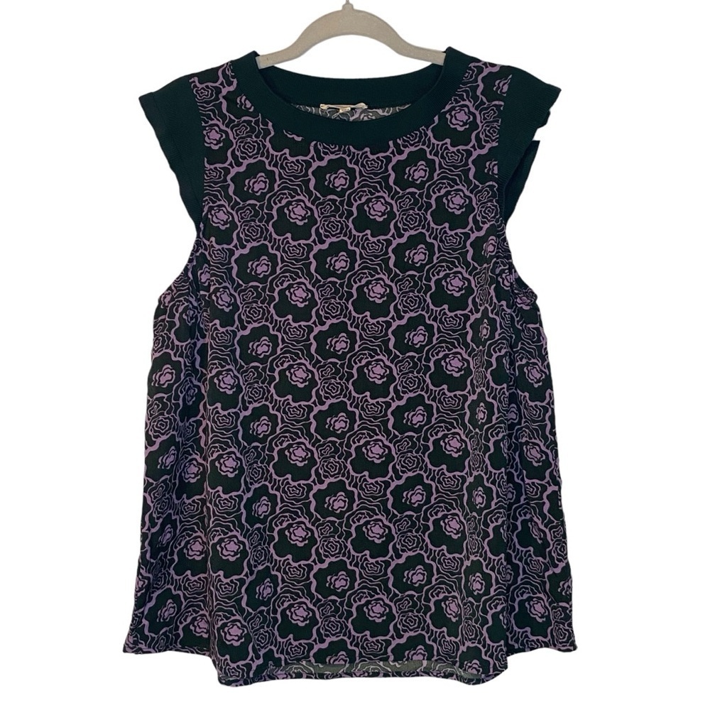 Easel Clothing Purple And Dark Green Floral Sleeveless Top Womens Size Medium